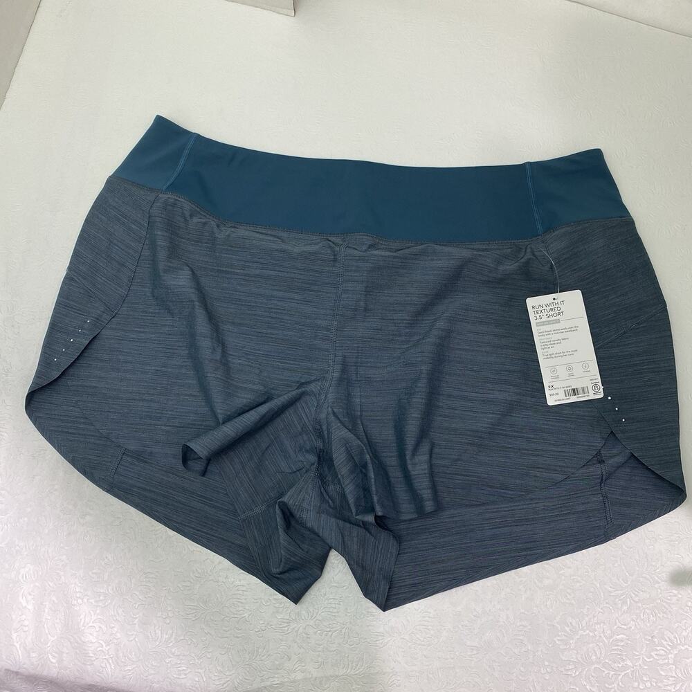 Athleta Textured "Run With It" 3.5" Running Shorts Women's Lined Blue Sz 2X New